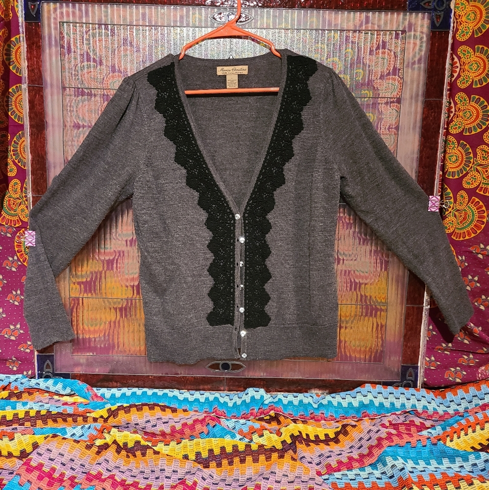 LAST CHANCE Charcoal & Black Lace Cardigan